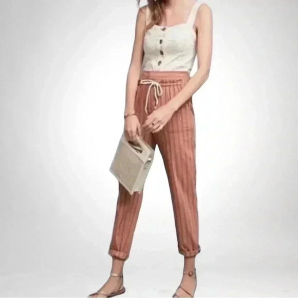 Anthropologie Seashore Beach Pants Linen + Cotton Terracotta Stripe SZ S - Picture 3 of 4